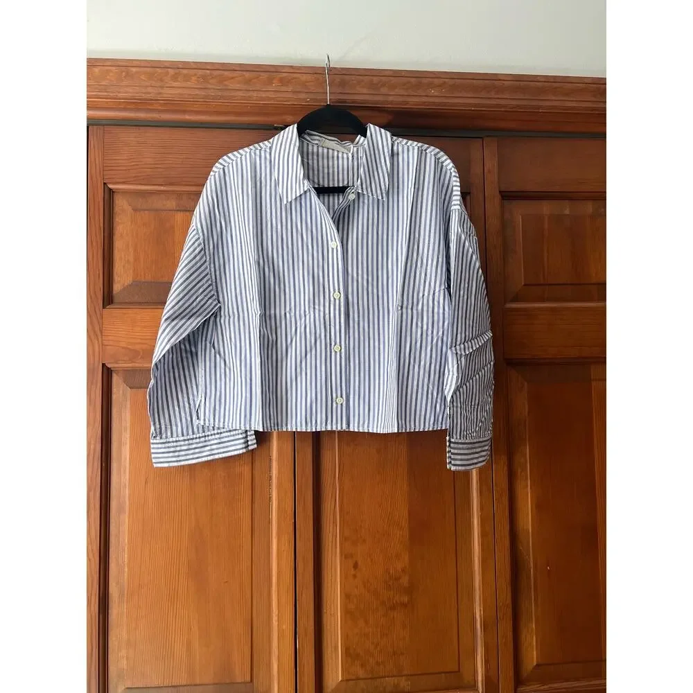 NWT Everlane Women's The Woven Pajama Top Long Sleeve White/Blue Stripe Size S